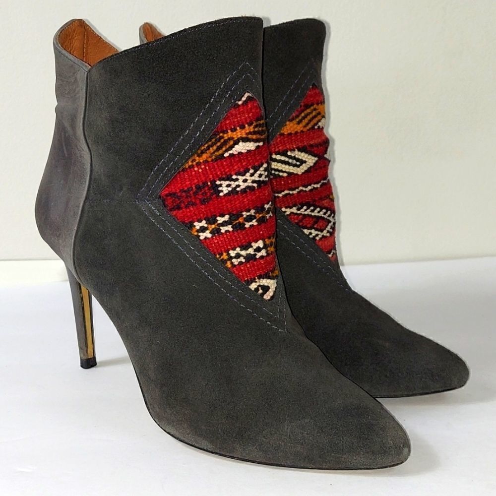 Anthropologie Howsty Etnia Embroidered Stiletto Booties Sz 39